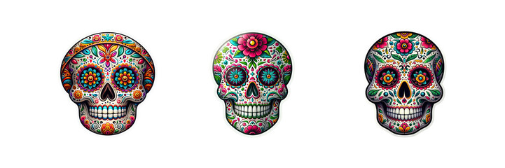 Mexican sugar skull sticker, Halloween Day special set of against Transparent background