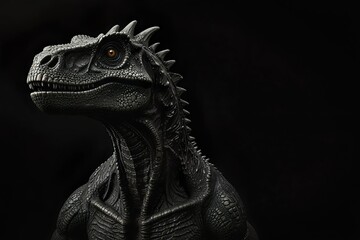 Portrait of a predatory Tyrannosaurus on a dark plain background