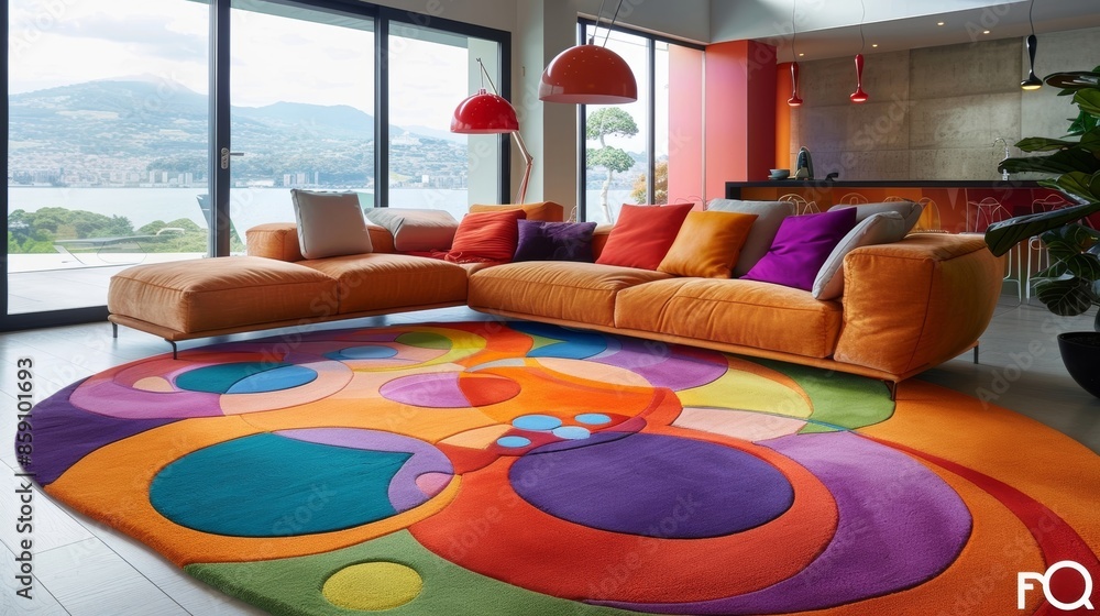 Poster an eyecatching rug with concentric circles in bold colors making a statement in any room.