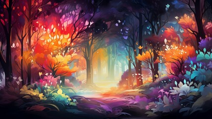 Abstract illustration of a colorful forest