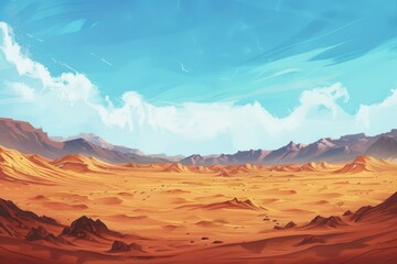 Naklejka premium Desert Landscape with a Blue Sky and White Clouds