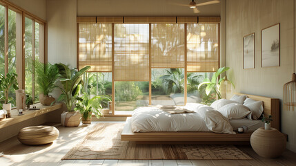 Sustainable Serenity - Bamboo Bedroom with Organic Linens and Natural Light