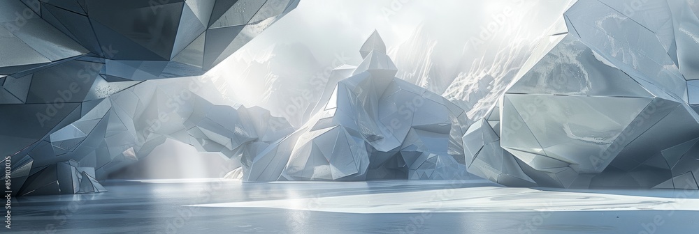 Poster a dynamic interplay of light and shadow creating a surreal crystallike landscape.