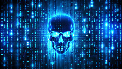  blue background with banary code. Cyber attact hacking concept.