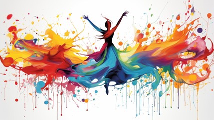 Abstract illustration of the hula dance in an explosion of colorful paint on a white background
