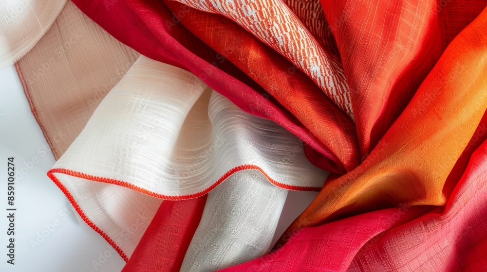 Aufkleber bold and contrasting fabric pieces floating against a stark white backdrop creating a striking and e