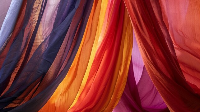 Bold and dramatic ds of fabric seemingly defying gravity as they hang from above.