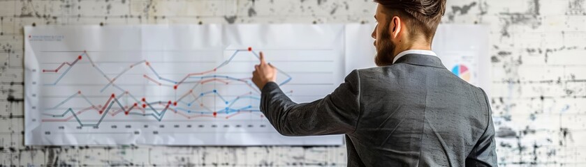 Fototapeta premium A businessman presenting a business plan on a whiteboard.