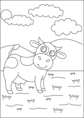 cow farm animal coloring book page