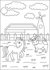 Naklejka premium horse farm animal coloring book page