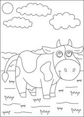 cow farm animal coloring book page