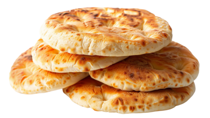 Freshly Baked Traditional Pita Bread Isolated on White Background - Middle Eastern Cuisine Concept with Close-Up Detail of Delicious Flatbread for Healthy Snack Options and Mediterranean Diet