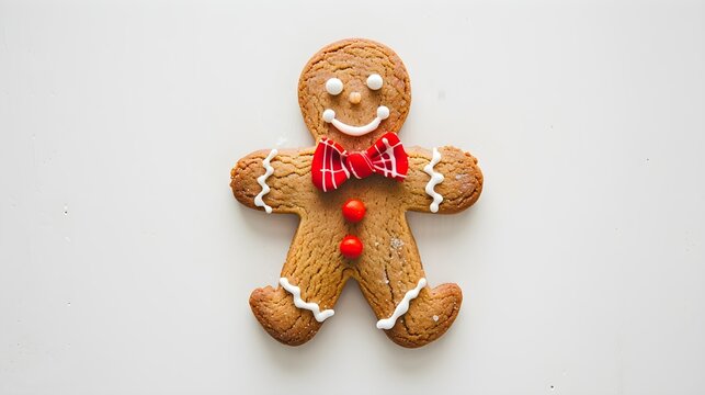 Christmas cookie in shape of gingerman on white background