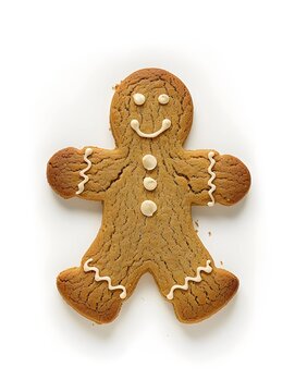Christmas cookie in shape of gingerman on white background