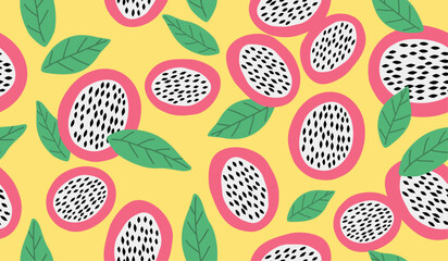 Cute dragon fruits pattern background vector design