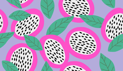 Cute dragon fruits pattern background vector design