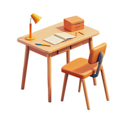 Cozy study desk with a lamp, open notebook, and supplies, perfect for a productive work or study environment.