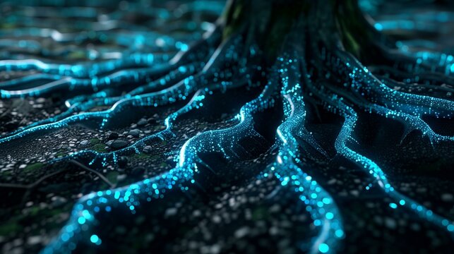 Glowing blue rootkit virus infecting spreading computer system, antivirus security hacking danger