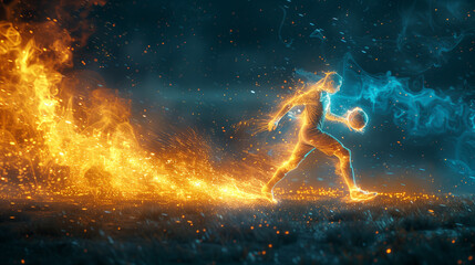 Naklejka premium Football player running in the ligh