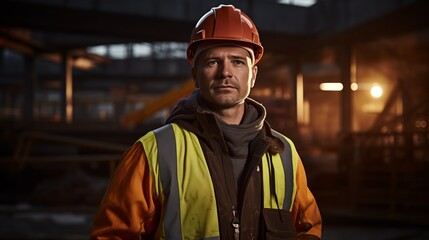 "On the Job: Illustration of a Man Wearing a Safety Jacket at a Construction Site"