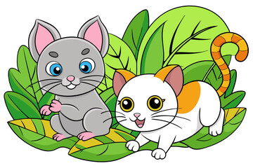 cute Cat and a cute Rat Is playing in a jungle vector