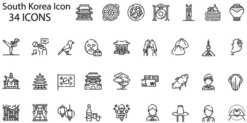 Set of south korea icons. Line art style icons bundle. vector illustration