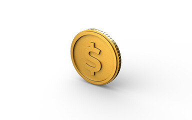 Realistic 3D illustration of dollar, coin, cash, business, investment, economy and finance. World currency gold coin illustration png image. Dollar coin with white background.