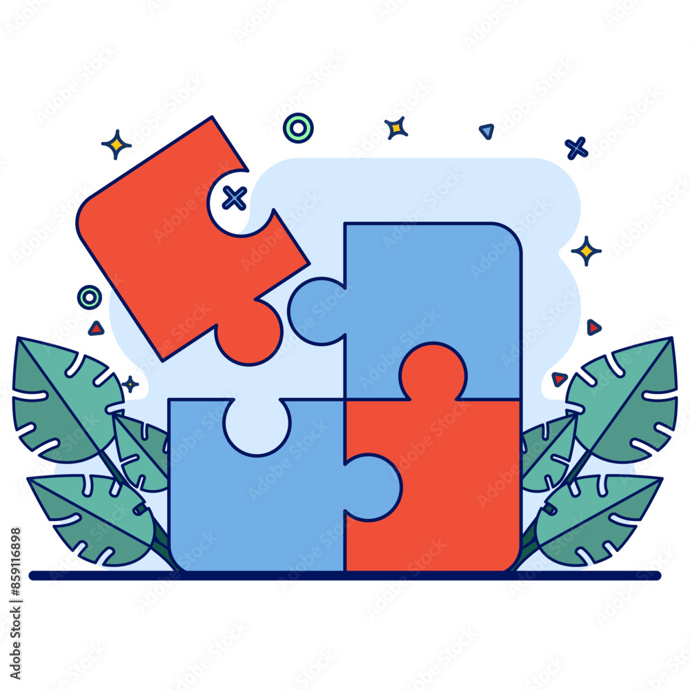 Poster concept business solution, problem solving. puzzle game. business challenge in relation to jigsaw pu