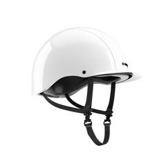 Fototapeta premium White safety helmet with chin straps, perfect for construction and industrial use, offering optimal head protection and comfort.