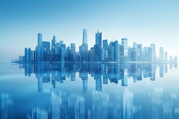 Modern city skyline with skyscrappers and reflection created with Generative AI