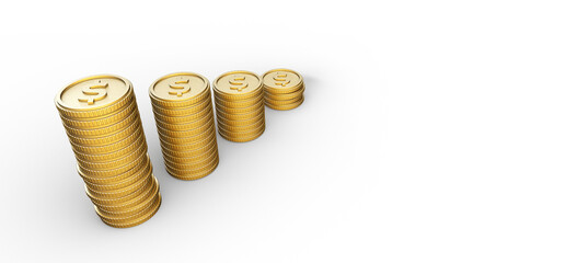 Realistic 3D illustration of dollar, coin, cash, business, investment, economy and finance. World currency gold coin illustration png image. Dollar coin with white background.