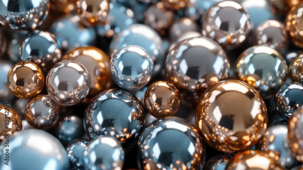 Poster background of metallic glossy balls, creating a sleek and modern screensaver with a reflective surfa