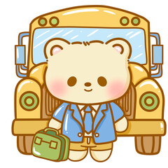 Hand drawn illustration kawaii bear back to school Doodle cute anima