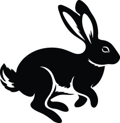 Black rabbit silhouette prominently featured on the white background of the illustration.
