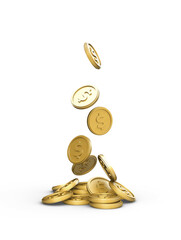 Realistic 3D illustration of dollar, coin, cash, business, investment, economy and finance. World currency gold coin illustration png image. Dollar coin with white background.
