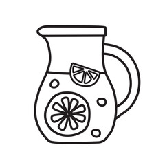 Hand drawn icon of a jug of lemonade. Design concept of a beach summer vacation by the sea.