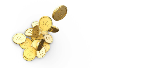 Realistic 3D illustration of dollar, coin, cash, business, investment, economy and finance. World currency gold coin illustration png image. Dollar coin with white background.