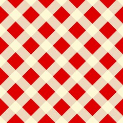 Seamless red and white checkered pattern background, ideal for textiles, wallpapers, and digital designs, offering a vibrant and classic look.