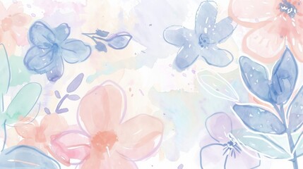 Abstract watercolor painting featuring delicate flowers in soft pastel hues