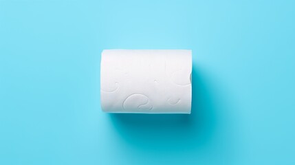 Fototapeta premium Single roll of toilet paper unrolled on a vibrant blue background for emphasis and clarity
