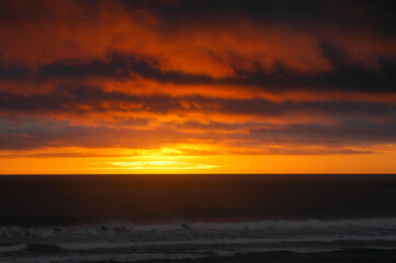 Sun setting in the southern regions in the world across New Zealand