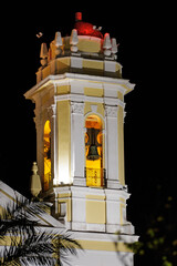 Ceuta Cathedral bell tower illuminated at night