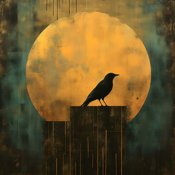 a black bird sitting on top of a wooden fence