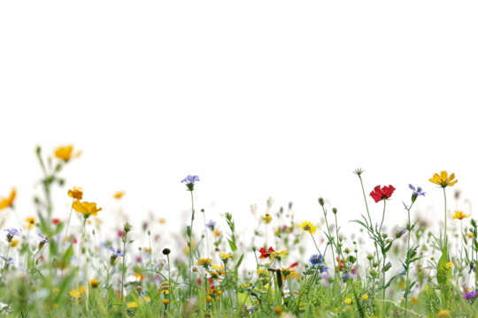 Botanical Field of Wild Flowers Isolated on Transparent Background