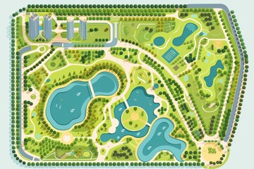 City park development flat design top view environment theme water color Triadic Color Scheme