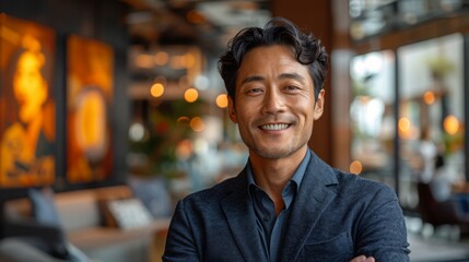 Fototapeta premium Smiling Man in a Blue Suit