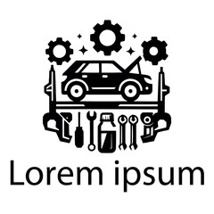 A black car servicing logo on white simple background