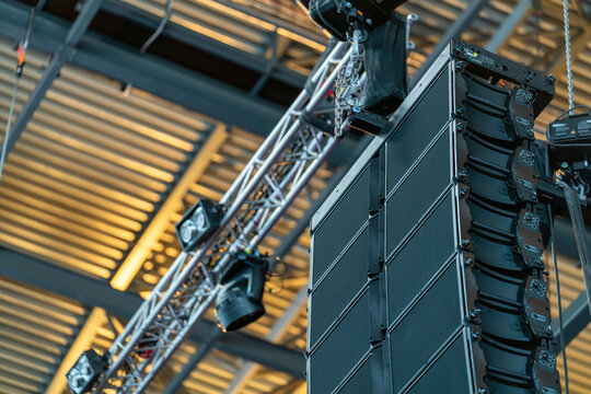 Industrial audio speakers in the venue