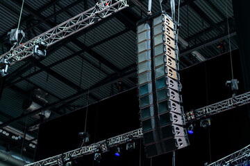Industrial audio speakers in the venue