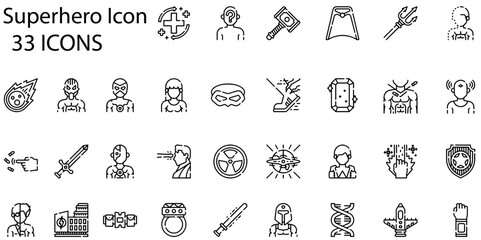 Set of superhero icons. Line art style icons bundle. vector illustration